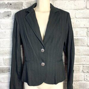 True Religion Black Pinstripe Metal Button Y2K Fitted Blazer Jacket
